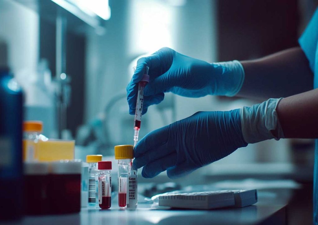 phlebotomist checking blood samples